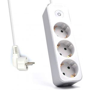 SJZG-Welly Enjoyit Wy13163 - Multiprise Murale - 3 Sorties Et 1 Prise Schuko De 16A - Avec Protection Pour Les Enfants - Interrupteur Avec Lumière Led - Facile À Débrancher - Prolongateur De Prise - Neuf