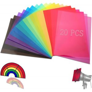 Lot de 20 films de couleur r&eacute;sistants &agrave; la chaleur pour lampes - 10 couleurs - 29,7 x 21 cm - Filtre de couleur - A4 - Correction de couleur transparente - Pour lampe photo, phare, graphisme, - Neuf