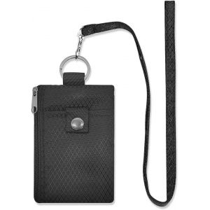 TRAHOO-Portefeuille pour homme et femme avec protection RFID, &eacute;tanche, petit &eacute;tui pour cartes de cr&eacute;dit, avec 2 poches zipp&eacute;es et fen&ecirc;tre d'identit&eacute;, porte-monnaie et porte-monnaie avec cordon - Neuf