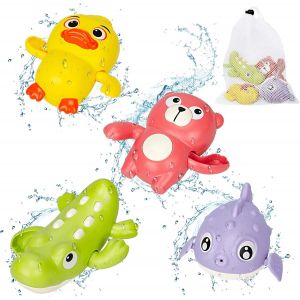 KAL-Jouet De Bain B&eacute;b&eacute;,Jouets Bain Pour Bebe Enfant 1 2 3 4 Ans, 4 Pi&egrave;ces Jouet Piscine Bebe &Agrave; Remonter M&eacute;canique Jouets De Baignoire Natation Flottants,Jouets Cadeau De Douche Pour Garcon Fille - Neuf