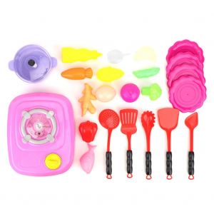 Cuisine de jeu pour enfants, ensemble de jouets de cuisine, cuisiniere a gaz, ensemble de patisserie, modele de jouets educatifs (rose) - Neuf