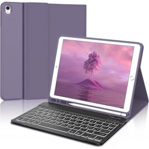 Coque Clavier Pour Ipad 7Eme/8Eme/9Eme Generation 10.2"" - Azerty Français Clavier Rétro-Éclairé Magnétique Amovible Bluetooth Sans Fil Clavier Ipad 9Eme Generation, Violet - Neuf
