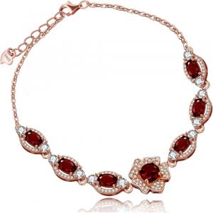 Bracelet Pour Femme En Argent Sterling 925 Avec Grenat Et Améthyste Taillée Ovale, Bijou De Mariage, Pierre De Naissance Pour Anniversaire Avec Boîte Cadeau Fb051 - Neuf