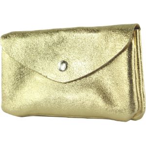 TZF-P11 Portefeuille en cuir pour femme, taille M, fabriqué à la main en Italie, Métal doré clair, m, Petit porte-monnaie léger - Neuf