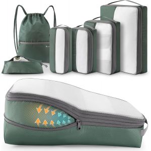 6 Pi&egrave;ces Packing Cubes Compression, Organisateur Val Bagage Sac Compression Organisateur De Voyage Rangement Pour Sac &Agrave; Dos (Vert) - Neuf
