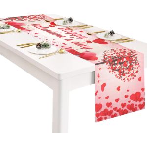 Trahoo-Saint Valentin Chemin De Table, Coeur D'amour Rouge Chemin De Table En Ligne Lavable, Romantique Design Coeur Chemin De Table, Rectangulaire Table D&eacute;coration De No&euml;l De F&ecirc;te De Mariage, 13x72i - Neuf