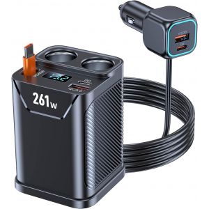 VornixorSarlshop-7 en 1 Multi Prise Chargeur Allume Cigare, 261W Charge Rapide Chargeur 12V/24V avec 2 Prise Dual QC3.0 & PD 30W, avec 45W Type-C C&acirc;ble R&eacute;tractable, pour Tablette/Phone/GPS - Neuf