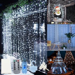 KAL-Rideau Lumineux Guirlande, 300Led 3M*3M Rideau Lumineux, 8 Modes D'Eclairage Usb Télécommande Avec Minuterie Pour Noël, Mariage, Anniversaire, Fenêtre, Maison - Neuf