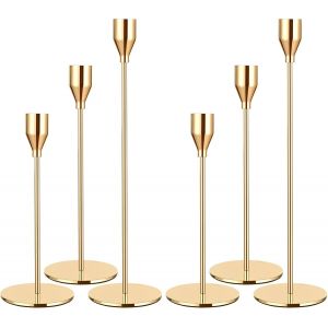 Lot De 6 Chandeliers Doré, Chandelier Conique Pour Bougies 3/4 ""D'Épaisseur Et Bougies Led, Bougies En Métal Vintage Pour Dîner Aux Chandelles, Décoration De Banquet De Fête De Mariage - Neuf