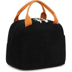 Bo&icirc;te &Agrave; D&eacute;jeuner Isol&eacute;e Pour Femmes Sac &Agrave; D&eacute;jeuner R&eacute;utilisable En Velours C&ocirc;tel&eacute; Sac &Agrave; Main &Eacute;tanche Glaci&egrave;re Thermique Sac &Agrave; D&eacute;jeuner Grande Capacit&eacute; (&Eacute;pissure Noire Et Marron) - Neuf