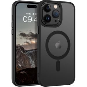 Coque pour iPhone 14 Pro Compatible avec MagSafe, Hybrid Magn&eacute;tique Case &Eacute;tui Translucide Mat Arri&egrave;re Protection Cam&eacute;ra Housse Fine Antichoc Dos Anti Rayures pour iPhone 14 Pro 6.1 Pouces, Noir - Neuf