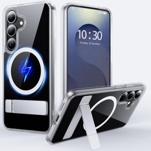 LORANKA-Coque pour Samsung Galaxy S25 avec MagSafe [B&eacute;quille Invisible][Charge en Position Debout][Militaire Antichoc][Anti-Jaunissement] Transparent Souple Silicone pour S25 Case,Clair - Neuf