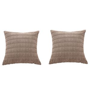 Lot De 2 Housses De Coussin D&eacute;coratives En Velours C&ocirc;tel&eacute; Marron Clair Pour Canap&eacute;, 45 X 45 Cm - Neuf