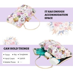 CAUC-Femmes Floral Soir&eacute;e Sacs &agrave; main Colorful Rhinestone Clutch Purses Floral Bride Wedding Handbag Chain Shoulder Bag - Neuf