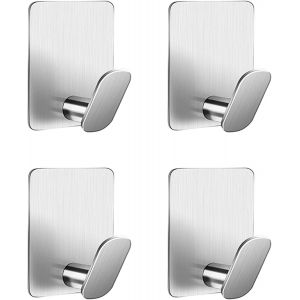 4 Pièces Crochet Adhesif Mural Porte Manteau Adhésif Porte Serviette Salle de Bain Accroche Torchon Cuisin Crochet Adhesif Serviette Sans Perçage Acier Inoxydable,Argent - Neuf