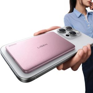 Pink External Battery For Magsafe Iphone, 0.8 Cm Ultra Thin Magsafe Battery 5,000 Mah Power Bank Small Powerbank Mini Gift Woman Man Travel Accessories For Iphone 16/15/14/13/12 Pro Max - Neuf