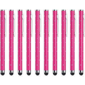 uxcell Lot de 10 stylets capacitifs universels en m&eacute;tal &agrave; paillettes pour &eacute;crans tactiles pour t&eacute;l&eacute;phones et appareils &agrave; &eacute;cran tactile capacitif, rose rouge - Neuf