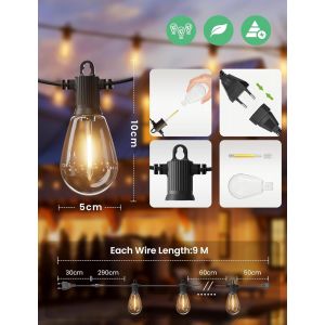 Ip65 Guirlande Lumineuse Exterieure 9m - 10+1 Ampoules Incassable &Eacute;tanche, Guirlande Guinguette Led Connectable, 2700k Blanc Chaud Pour &Eacute;v&eacute;nements Et C&eacute;l&eacute;brations En Plein Air, F&ecirc;tes &Agrave; Th&egrave;me - Neuf