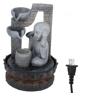 HJLIAN Fontaine cascade de table en resine LED Bouddha, decoration d'interieur relaxante pour la maison et le bureau, prise US 110 V 16058 - Neuf
