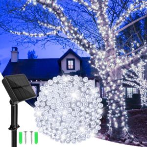 KAL-Guirlande Solaire Exterieur, 12M 120Led Guirlande Lumineuse Exterieure Mperméable, 8 Modes Guirlande Lumineuse Solaire Pour La Décoration D'Extérieur, De Fêtes, De Soirées, Blanc Froid - Neuf