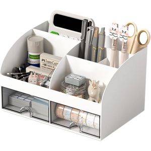 Organisateur de bureau, organisateur de tiroir de papeterie, boîte de rangement de maquillage, organisateur de bureau bien rangé pour la maison, le bureau et l'école (blanc) - Neuf