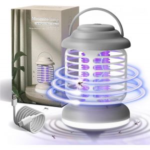 Anti Mouche Efficace pour Maison 5W,Tue Mouche Electrique Interieur Exterieur,Lampe Anti Moustique Jardin,Anti Moustique Portatif Insectes Piege Camping avec Lumière LED (Fonction Charge,Gris) - Neuf