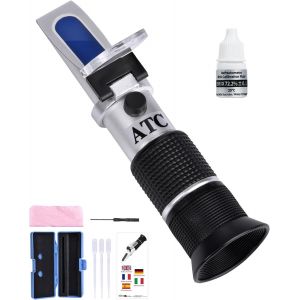 KALANKA-Refractometre Miel avec Fonction ATC Brix 58-92% d'eau 12-27% Be° 38-43° Réfractomètre pour Miel avec Solution d'étalonnage 72.2% Réfractomètre Manuel pour Miel sirop mélasse - Neuf