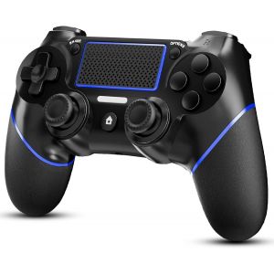 Rekboo Manette Pour Ps4 Sans Fil, Manette Joystick Gamepad Pour Ps4/Slim/Pro Avec Double Moteur Vibration, 600mah Batterie,Touch Panel, 3.5mm Audio Jack Speaker (Bleu) - Neuf