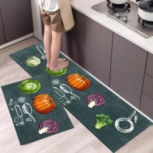 2 Pièces Tapis de Cuisine Devant Evier - 40 x 60cm et 40 x 120cm - Vert - Antidérapant - Rectangulaire - Tapis de Sol de Salon - Neuf
