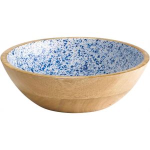 1051 Bol Mango,En Bois De Manguier,Rev&ecirc;tement Int&eacute;rieur En R&eacute;sine &Eacute;poxy,&Oslash; 24 Cm,1,1 L,Saladier,Blanc/Bleu - Neuf