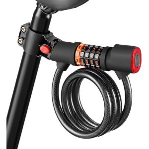 Chenquansarl-Antivol &Agrave; Combinaison Pour V&eacute;lo Avec Feu Arri&egrave;re De V&eacute;lo Led - Antivol &Agrave; Combinaison &Agrave; 5 Chiffres Pour V&eacute;lo Avec &Eacute;clairage De V&eacute;lo &Agrave; L'arri&egrave;re, Cadenas &Agrave; Cha&icirc;ne Pour Casque De V&eacute;lo E Sco - Neuf