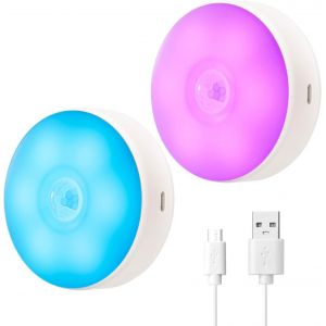 Veilleuse Led &Agrave; D&eacute;tecteur De Mouvement,Rechargeable Par Usb,8 Couleurs D'&eacute;clairage,3 Modes De Fonctionnement,Aimant &Agrave; Coller N'importe O&ugrave;,Veilleuse Pour Couloir,Armoire,Placard,Escalier - Neuf