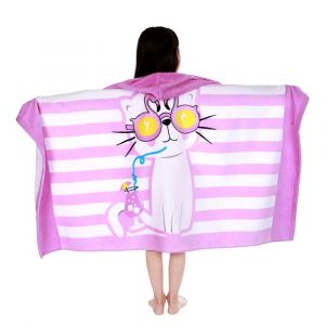 Les Enfants Serviette De Bain A Capuche Poncho, Super Absorbant, Sechage Rapide, Pour La Baignoire, La Piscine, La Plage (50"" X 30"", Chat) - Neuf