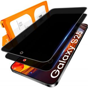 MEVRONISSHOP-L&iquest;K 2 Pi&egrave;ces Verre Tremp&eacute; pour Samsung Galaxy S25 Ecran Anti Espion, Installation Automatique 0 Poussi&egrave;re & Bulles - Neuf