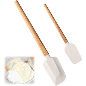 Eryi-2 Pièces Spatule Silicone Cuisine, Spatule Patisserie Silicone Avec Manche En Bois, Résistante À La Chaleur Et Antiadhésive Spatule Nutella, Convient Pour Pâte, Pâtisserie, Mélange De Confiture - Neuf
