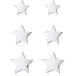 Kal-Lot De 3 Boucles D'oreilles En Argent Sterling 925 Pour Femme - &Eacute;toile, Coeur, Triangle - Hypoallerg&eacute;niques - En Argent 925 - Pour Le Cartilage - Pour Plusieurs Trous D'oreille - 4/5/6 Mm - Neuf