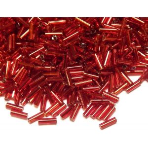 Meimie-Lot De 3300 Perles De Rocaille En Verre-Perles De Bugle En Verre-Perles Tubes-Perles Tiges-Insert Rouge Argenté 6x2mm - Neuf