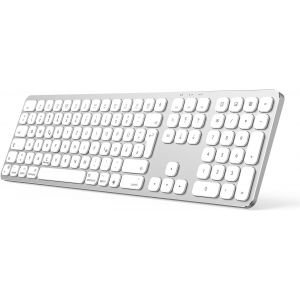 Clavier Bluetooth Sans Fil Pour Mac, Disposition Allemande Qwertz, Clavier Fin Pour Ipad, Iphone 16/15/14, Imac, Macbook Pro/Air Pleine Taille - Blanc - Neuf