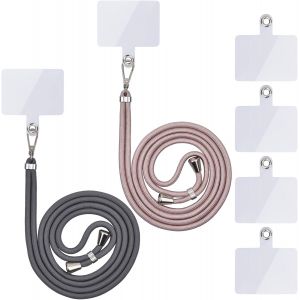 Kal-Cha&icirc;ne De T&eacute;l&eacute;phone Portable Universelle -Cordon Universel Pour T&eacute;l&eacute;phone Portable -&Agrave; Suspendre Autour Du Cou -Avec Cordon De T&eacute;l&eacute;phone Portable -R&eacute;glable Et Amovible -Gris Fonc&eacute; + Or Rose - Neuf