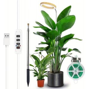 Lampe Croissance Plantes Interieur Spectre Complet Led Grain Bois 6.3 Pouces Lampe Croissance Plantes Hauteur Reglable 11.8-63 Pouces Minuterie Auto 3h/9h/12h 10 Niveaux Reglables 1 Unite - Neuf
