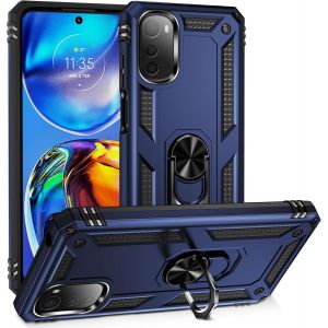 Kal-Coque Pour Motorola Moto E32 4g/Moto E32s, Étui De Protection Slim Soft Tpu + Pc,Heavy Duty Dual Layer Protective Housse Avec Support De Bague En Métal, Bleu - Neuf