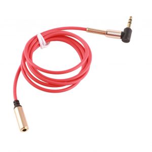 Cable audio pour casque 3,5 mm male vers femelle de 1 metre, cable audio a angle droit en forme de L, rouge - Neuf