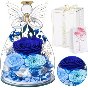 Cadeau Noel Femme de Rose &Eacute;ternelle | Fleur Pr&eacute;serv&eacute;es avec Ange Figurine | Idee Rosee Cadeau pour Elle, Maman Amie &Eacute;pouse S?ur Mamie, Cadeaux Noel, Saint Valentin, Fete des Meres, Anniversaire - Neuf