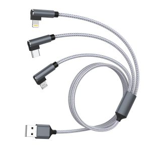 Thef-Câble Multi Usb, Multi 3 En 1 Câble Charge Rapide À 90 Degrés Câble 3m Avec Iphone/Micro/Usb Type C Câble Charge Multi Universel Nylon Pour Iphone, Samsung, Huawei, Xiaomi, Ordinateur Portable - Neuf