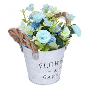 HJLIAN Arrangement de fleurs artificielles en pot, decoration pour etagere, bureau, table, bleu - Neuf