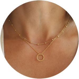 Kal-Collier Femme Or Multirang 14k Plaqué Or Femme Sautoir Colliers Long Fantaisie Boheme Cordon Collier Pour Pendentif Croix Et Rond Perle Chaine Idee Cadeau Anniversaire Bijoux Enfant Ado Fille - Neuf