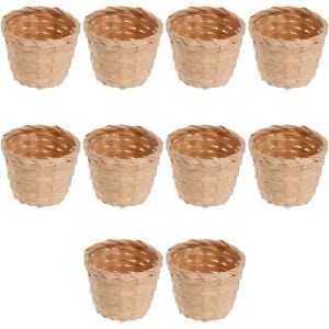 lbgwp60-Lot De 10 Mini Paniers À Fleurs En Rotin - Panier À Plantes En Rotin - Mini Paniers À Fruits - Panier De Jardin Féérique - Mini Poupée En Bois - Étagère De Mariage - Neuf
