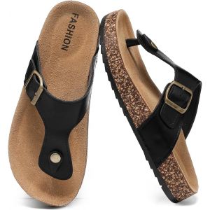 Fchhk-Tongs Homme Femme En Cuir Liège Avec Semelle En Liège Sandales D'été Confortables Antidérapantes Pour Plage/Piscine, Support Arcaire Plantaire Et Semelle Orthopédique Chaussure - Neuf