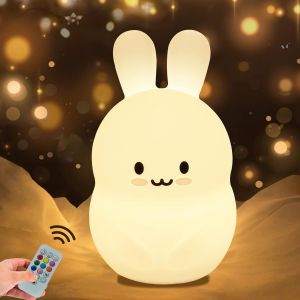 Lapin Veilleuse Enfant B&eacute;b&eacute; Veilleuse Lampe De Chevet En Silicone Portable Lumi&egrave;re Multicolore Avec T&eacute;l&eacute;commande Veilleuse Led Soin Des Yeux Luminosit&eacute; Et Couleur R&eacute;glables Cadeau Lampe - Neuf