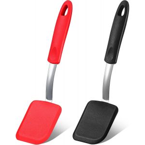 Lot De 2 Mini Spatules &Agrave; Brownies Flexibles En Silicone Pour Ustensiles De Cuisine Antiadh&eacute;sifs, R&eacute;sistantes &Agrave; La Chaleur, Sans Rayures Pour Cr&ecirc;pes Aux ?ufs (Noir, Rouge) - Neuf